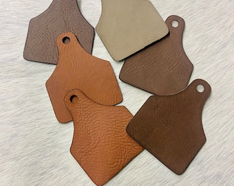 Custom Listing for ENGRAVED Blank Cattle Ear Tag Leather Shape, Leatherette Patches with Adhesive Backing - Blank, No Stitching, Laserable