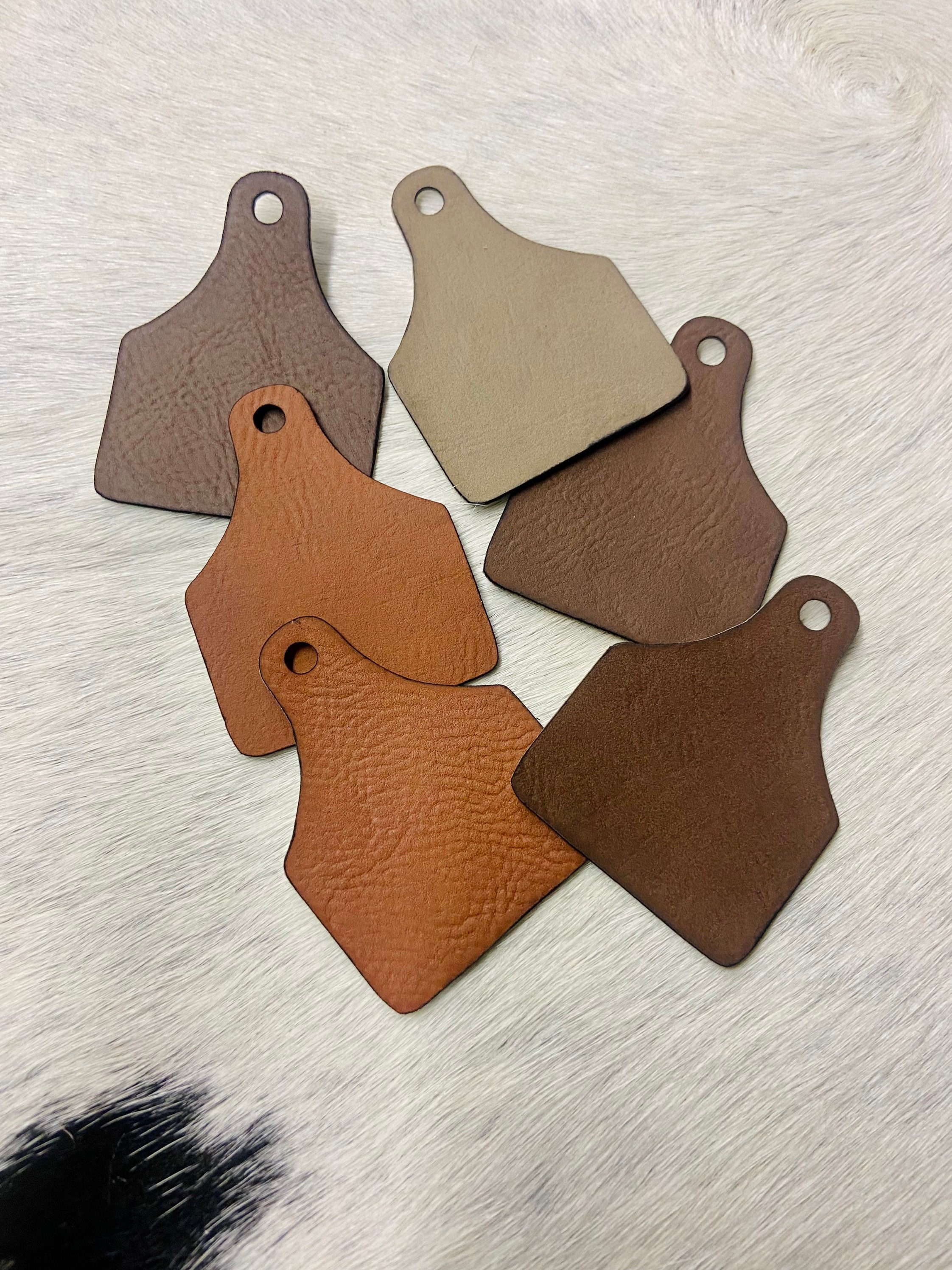 Blank Cattle Ear Tag Leather Shape (Cattle, Cow, Pig, Goat), Leatherette Patches with Adhesive Backing - Blank, No Stitching, Laserable