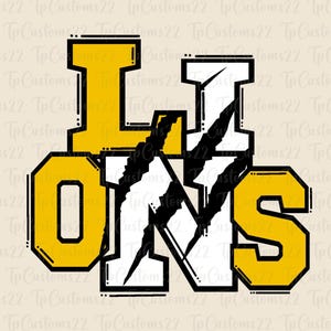 Lions Yellow Football PNG, School Mascot Png, Yellow and White Lions, Football Shirt, School Spirit, Team Spirit, Sublimation, Lions png