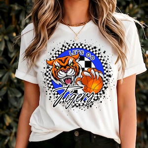 Tigers Checkered Blue Football PNG, School Mascot Png, Blue and White Tigers, Football Shirt, School Spirit, Team Spirit, Checkered png,