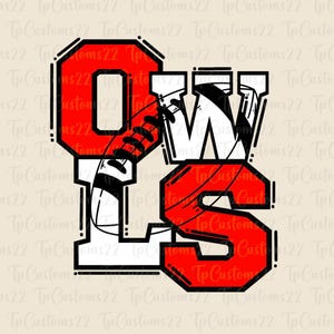 Owls Red Football PNG, School Mascot Png, Red and White Owls, Football Shirt, School Spirit, Team Spirit, Owls png
