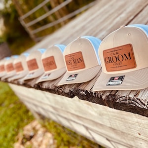 Custom Wedding Hats, Grooms Hat, Hats for Wedding Party, Groomsmen Hat, Leather Patch Hat, Richardson 112, SnapBack, Wedding Hats, Groomsmen