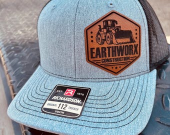 Custom Youth Contruction Company Leather Hat, Company Hat, Construction Company Hat, Leather Patch Hat, Richardson 112, Gift for Him,