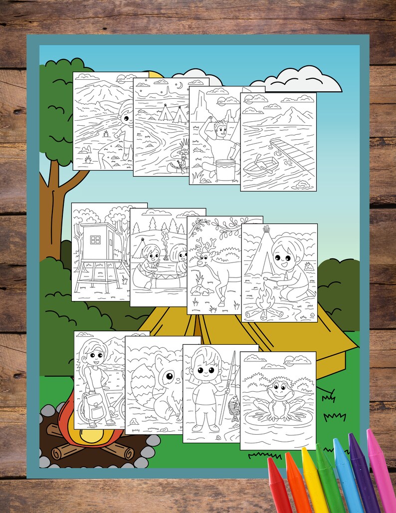 Camping Coloring Book, Printable Coloring Pages, Kids Camp Printable ...