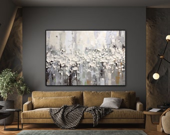 Beige, Gris, Negro 100% hecho a mano, Pintura texturizada, Pintura al óleo abstracta acrílica, Decoración de pared Sala de estar, Arte de pared de oficina