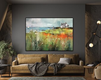 Amanecer, rural, paisaje marino, ciudad 100% hecho a mano, pintura texturizada, pintura al óleo abstracta acrílica, decoración de pared sala de estar, arte de pared de oficina