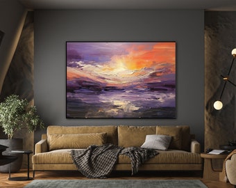 Himmelslandschaft, Gunbatimi-Ansicht, Meerblick 100 % handgefertigt, Strukturgemälde, abstraktes Acryl-Ölgemälde, Wanddekoration Wohnzimmer, Bürowand