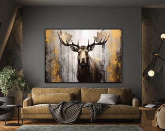 Moose, Brown, Black, Gray 100% Handmade, Textured Painting, Acrylic Abstract Oil Painting, Wall Decor Living Room, Office Wall Art