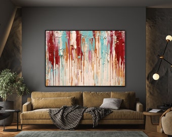 Rot, Weinrot, Blau, Beige 100% handgemacht, strukturiertes Gemälde, abstraktes Ölgemälde, Wanddekor Wohnzimmer, Bürowandkunst