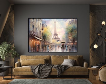 Stadtlandschaft, Paris, Eiffelturm 100 % handgefertigt, Strukturgemälde, abstraktes Acryl-Ölgemälde, Wanddekoration Wohnzimmer, Bürowand