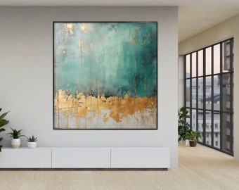 Green, Dark Green, Gold, Beige 100% Handmade, Textured Painting, Acrylic Abstract Oil Painting, Wall Decor Living Room, Office Wall Art