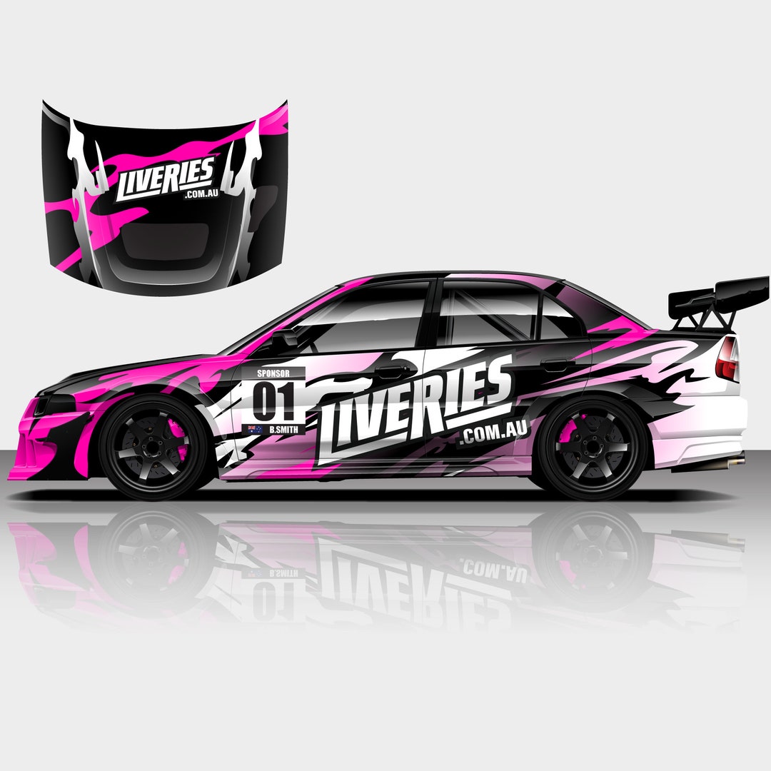 Swoosh Raspberry Rally Livery Design Car Wrap, Motorsport Livery, Drift