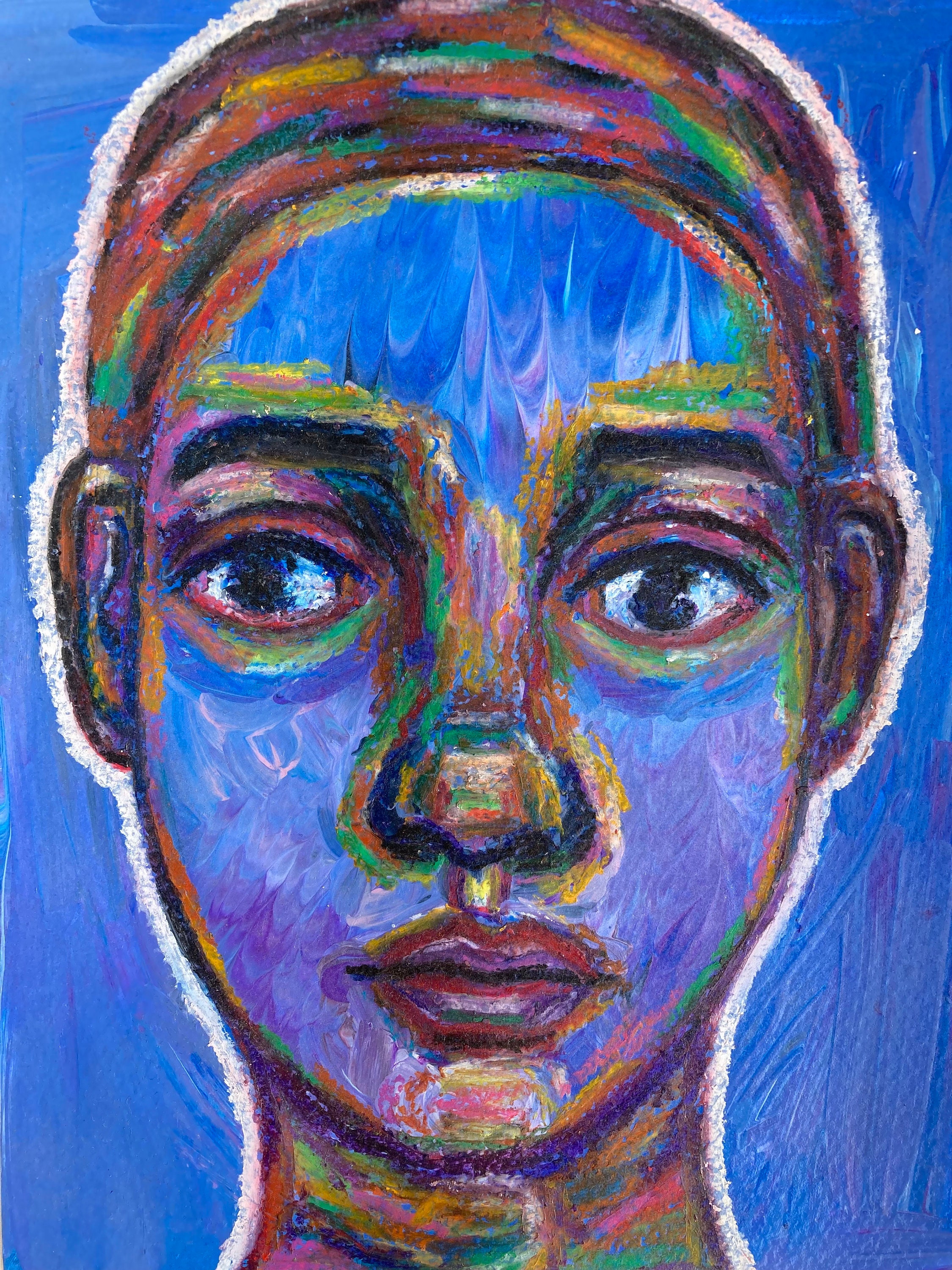 Abstract Blue Human Portrait Acrylic and Oil Pastel Paper - Etsy