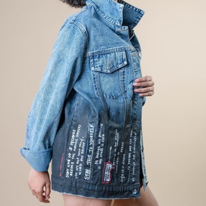 Positive Quotes Denim Jacket, Customized Jean Jacket , Painted Jean Jacket with letters, Women&#39;s Custom Jacket, painted clothes, Fall jacket