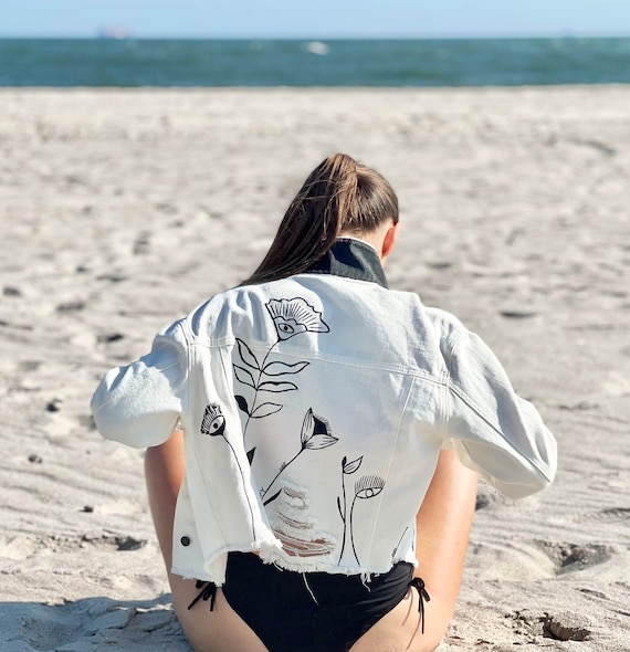 Cropped jean store jacket white