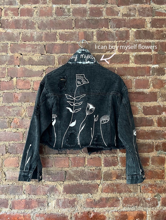 Hand painted Jacket With Flowers Ripped Jean Jacket for Women Miley Cyrus Jacket loose Fit Cropped Denim Jacket hand Painted Clothes Etsy Canada