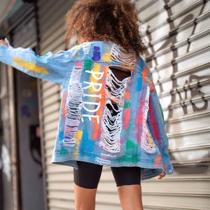 Hand-Painted Pride Denim Jacket | Distressed LGBTQ+ Jean Jacket