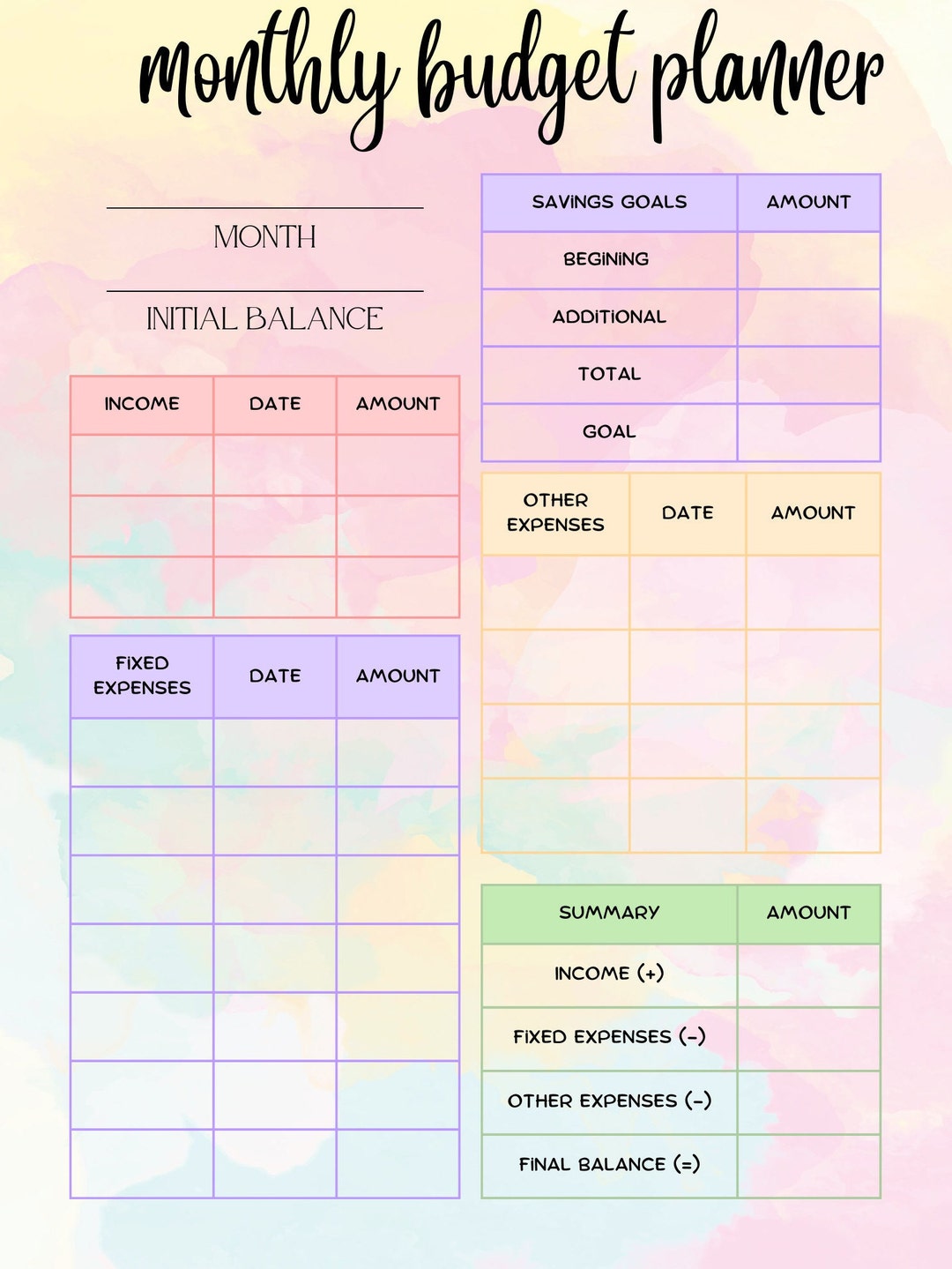 Monthly Budget Planner Printable Etsy Monthly Budget Planner Printable Etsy