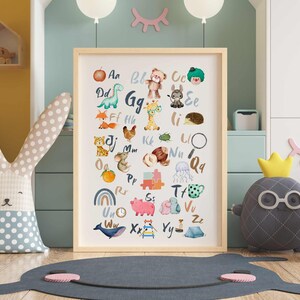 Póster de aprendizaje del alfabeto, imagen infantil, mural para habitación infantil, póster infantil, póster para habitación de bebé, impresión digital, PNG