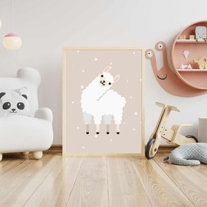 Cuadro infantil Lama_3, cuadro de pared para habitación infantil, póster infantil, póster para habitación de bebé, impresión digital, PNG, A3, Carta EE.UU.