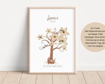 personalisiertes Poster zur Taufe oder Geburt, Beige, Wandbild, digitaler Druck, digitaler Download