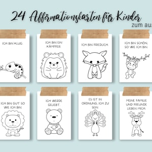 Kinder Affirmationskarten zum Ausmalen - Positive Entwicklung und Selbstbewusstsein fördern, Geschenk, Geburtstag, PDF digitaler Download