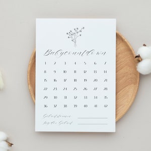 Baby countdown met klein boeket bloemen, 42 weken voor mooie herinneringen, muurschildering, poster, kaart, PDF, digitale download