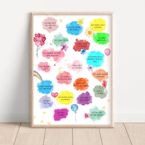 Affirmation poster colorful for children, affirmations positive beliefs, gift, birthday, German, PDF digital download