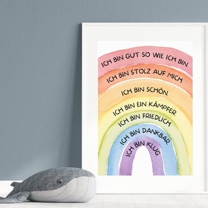 Affirmationsposter Regenbogen für Kinder, Affirmationen Positive Glaubenssätze, Geschenk, Geburtstag, deutsch, PDF digitaler Download