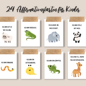 Cartões de afirmação, cartões de incentivo infantil, afirmações, crenças positivas, presente, aniversário, alemão, download digital de PDF