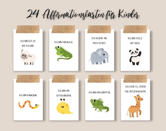 Tarjetas de afirmación tarjetas de aliento para niños tarjetas afirmaciones creencias positivas, regalo, cumpleaños, alemán, descarga digital PDF
