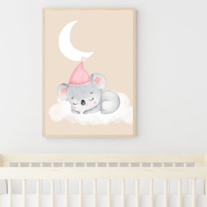 Children's picture "sleep tight koala" mural children's room, children's poster, poster for baby's room, digital print, PNG, digital download