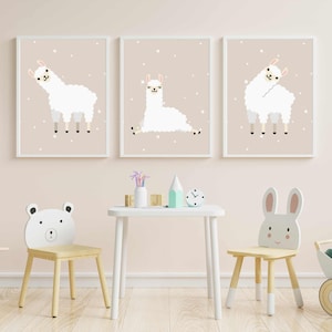 Kinderbild Lama 3er SET , Wandbild Kinderzimmer, Kinderposter, Poster für Babyzimmer, digitaler Download