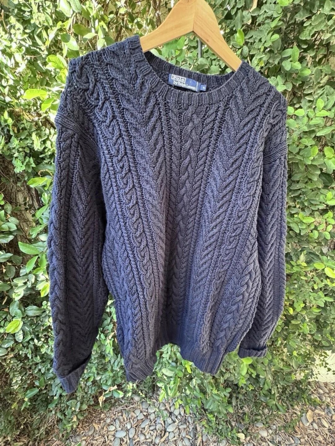 Vintage Polo Ralph Lauren Hand-knit Cotton Cable Sweater | Navy Chunky ...