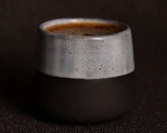 Black Stoneware, Ceramic Single Espresso Cup, Turkish Coffee Cup, Handmade Minimalistic Cup Glazed in Silver White, Christmas Gift
