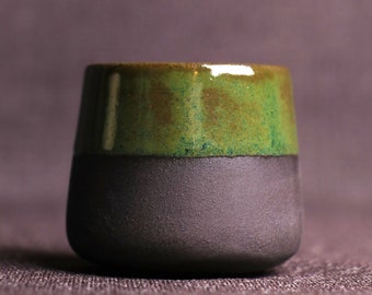 Single Shot Dark Green Black Clay Stoneware Espresso Shot Cup, 75 ml / 2.5 oz, Handmade Gift for Coffee Lovers, Christmas Gift
