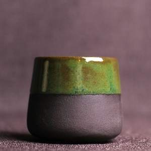 Single Shot Dark Green Black Clay Stoneware Espresso Shot Cup, 75 ml / 2.5 oz, Handmade Gift for Coffee Lovers, Christmas Gift