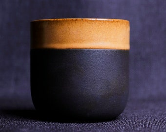 Black Stoneware Cup, Glazed in Orange, Coffee & Tea Cup, Handmade Minimalistic Ceramic Cup, Gift for the Home