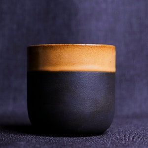 Black Stoneware Cup, Glazed in Orange, Coffee & Tea Cup, Handmade Minimalistic Ceramic Cup, Gift for the Home