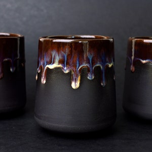 Dripping Style Multicolor Black Clay Pottery, Handmade Stoneware Ceramic Coffee Cup, 350ml 11.8 oz
