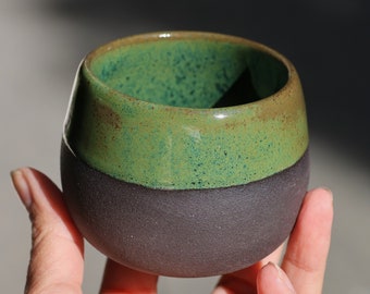 Black Stoneware, Ceramic Espresso Cup, Turkish Coffee Cup, Handmade Minimalistic Cup Glazed in Green, Gift for the Home