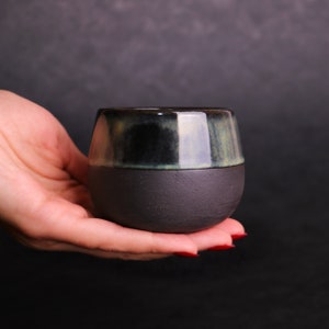 Black Stoneware, Ceramic Espresso Cup, Turkish Coffee Cup, Handmade Minimalistic Cup Glazed in Blue, Gift for the Home