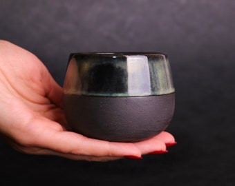 Black Stoneware, Ceramic Espresso Cup, Turkish Coffee Cup, Handmade Minimalistic Cup Glazed in Blue, Gift for the Home