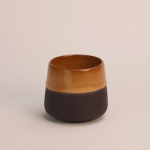 Japanese Style Handmade Black Stoneware Ceramic Cup, Single Espresso Cup, Minimalistic small glass, Glazed in Orange, Cofee Lover Gift, 75ml