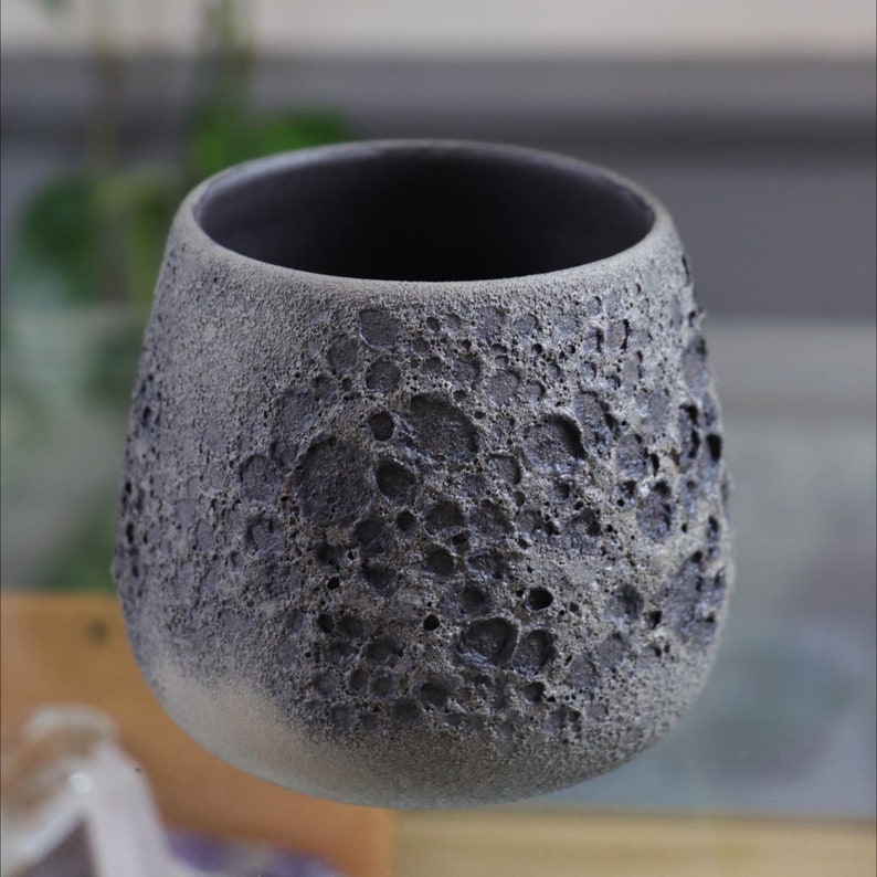 Large Dark Side Moon Cup, Black Clay Pottery, Handmade Stoneware Ceramic Multi-Purpose Cup, 500ml 17 oz, Unique Gift image 2