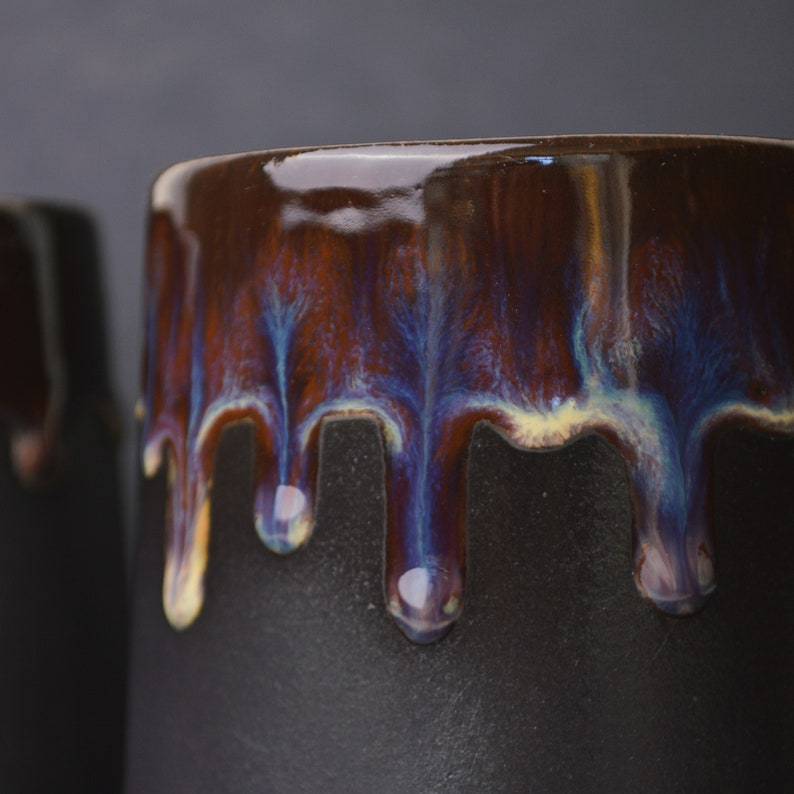 Dripping Style Multicolor Black Clay Pottery, Handmade Stoneware Ceramic Coffee Cup, 350ml 11.8 oz image 2