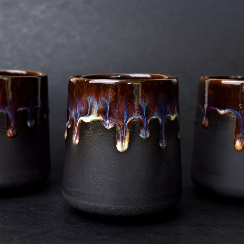 Dripping Style Multicolor Black Clay Pottery, Handmade Stoneware Ceramic Coffee Cup, 350ml 11.8 oz image 1