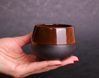 Black Stoneware, Ceramic Espresso Cup, Turkish Coffee Cup, Handmade Minimalistic Cup Glazed in Brown, Gift for the Home