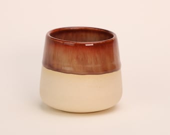 Single Shot Brown Half Glazed White Clay Stoneware Espresso Shot Cup, 80 ml / 2.5 oz, Handmade Gift for Coffee Lovers, Christmas Gift