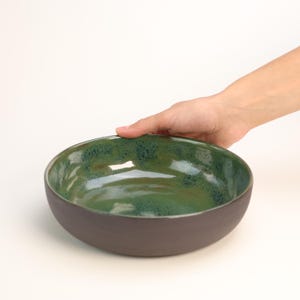 Black Stoneware Bowl Glazed in Dark Green, for Salad, Soup, Fruit, Decoration, Snacks, 20cm / 7,8 in diameter, Christmas Gift, Handmade